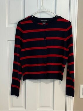 French Connection Navy and Red Striped Cardigan